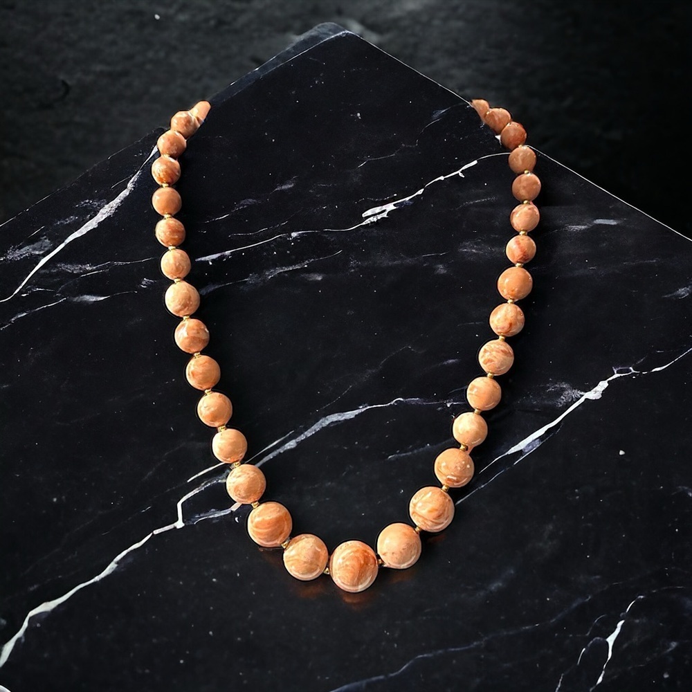 Vtg Signed Joan Rivers Peaches & Cream Graduated Glass Pearl Bead Necklace 24”